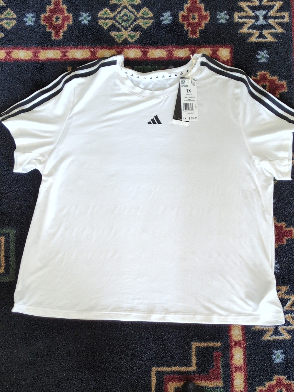 adidas White Tee with Black Shoulder Stripes